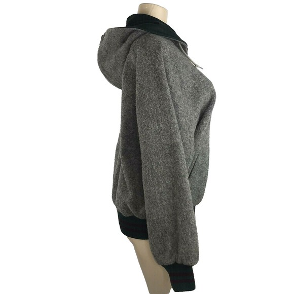 Ralph Lauren Wool Jacket Size M Gray Varsity Crest Patch Badge Zip Hooded Pocket - Picture 6 of 12